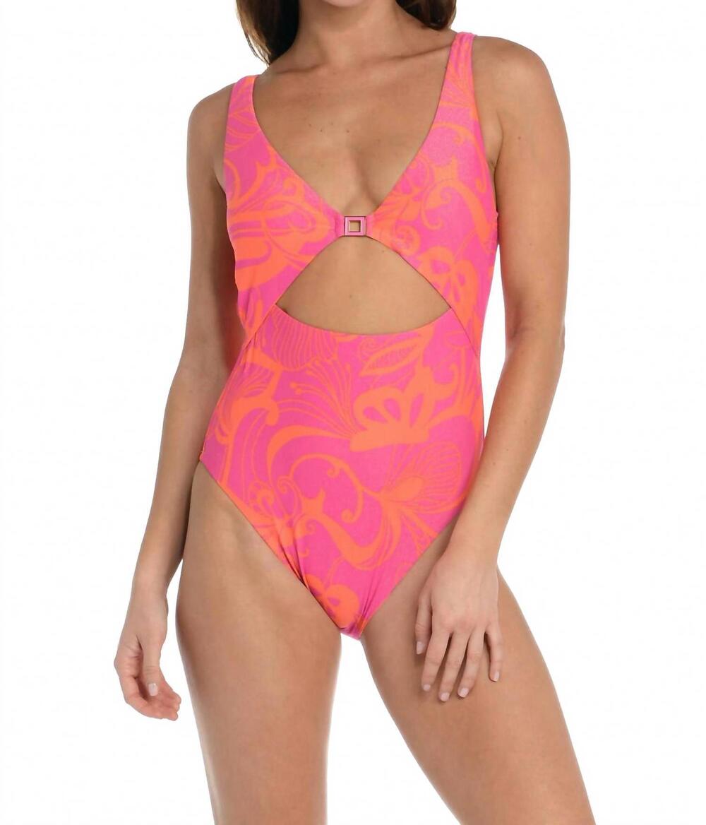 NEW SUNSHINE 79 all a flutter key hole midriff one piece swimsuit in hot pink/or